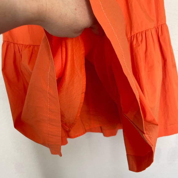 Staud Elio Off the Shoulder Mini Dress Women's Size 8 Orange Button Front Lined - Picture 3 of 16